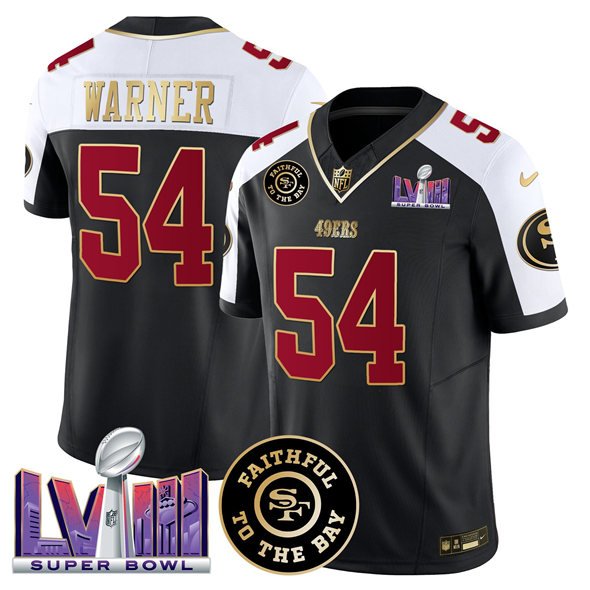 Black San Francisco 49ers #54 Fred Warner Alternate 2025 F.U.S.E. Faithful & Super Bowl LVIII Patch Vapor Limited Stitched Football Jersey - SFR29