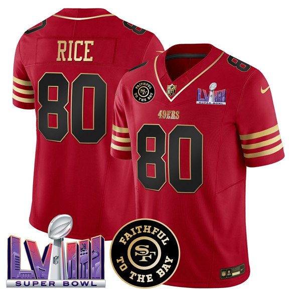 Red San Francisco 49ers #80 Jerry Rice 2025 F.U.S.E. Faithful & Super Bowl LVIII Patch Vapor Limited Stitched Football Jersey - SFR90