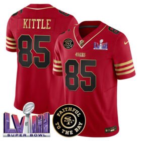 Red San Francisco 49ers #85 George kittle 2025 F.U.S.E. Faithful & Super Bowl LVIII Patch Vapor Limited Stitched Football Jersey - SFR22