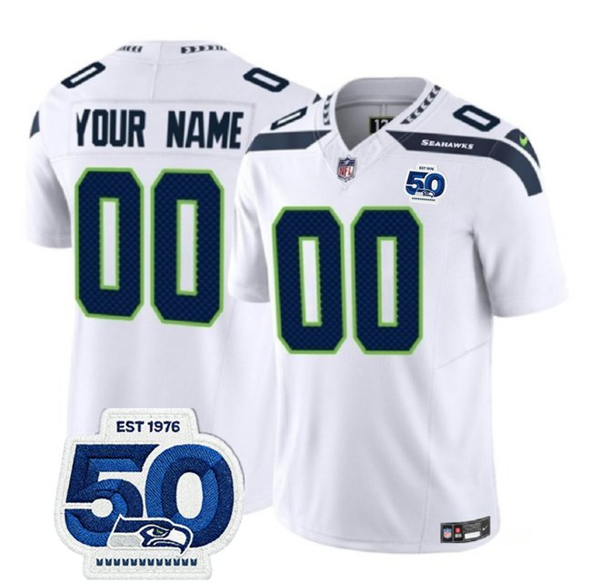 White Seattle Seahawks Active Player Custom 2025 F.U.S.E. 50th Anniversary Patch Vapor Untouchable Limited Stitched Football Jersey - SSR27