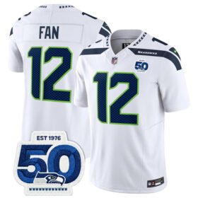 White Seattle Seahawks #12 Fan 2025 F.U.S.E. 50th Anniversary Patch Vapor Untouchable Limited Stitched Football Jersey - SSR67