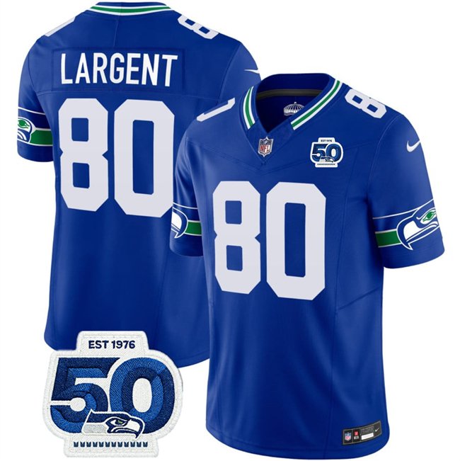 Royal Seattle Seahawks #80 Steve Largent 2025 F.U.S.E 50th Anniversary Patch Throwback Vapor Limited Stitched Football Jersey - SSR66