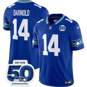 Royal Seattle Seahawks #14 Sam Darnold 2025 F.U.S.E 50th Anniversary Patch Throwback Vapor Limited Stitched Football Jersey - SSR46