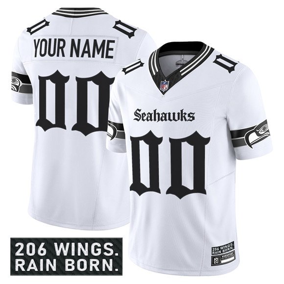 White Seattle Seahawks Active Player Custom 2025 F.U.S.E. 'Gothic Rain City Shadows Edition' Vapor Limited Stitched Football Jersey - SSR11