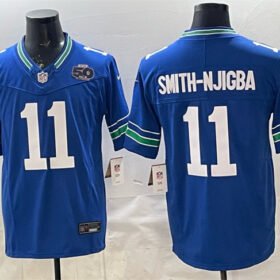 Royal Seattle Seahawks #11 Jaxon Smith-Njigba 2025 F.U.S.E. 50th Season Patch Throwback Vapor Limited Stitched Football Jersey - SSR32