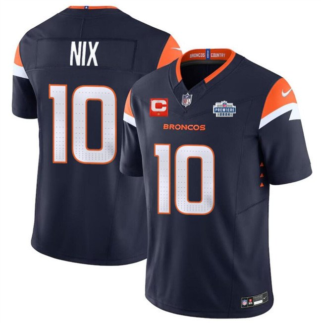 Navy Denver Broncos #10 Bo Nix 2024 F.U.S.E. With Draft Pacth and 1-Star C Patch Vapor Limited Stitched Football Jersey