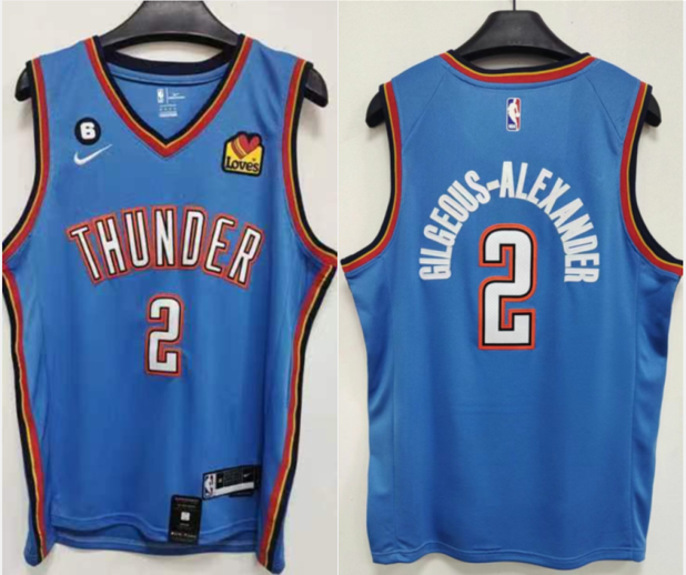 Blue Oklahoma City Thunder #2 Shai Gilgeous-Alexander With NO.6 Patch Stitched Basketball Jersey - OKC51