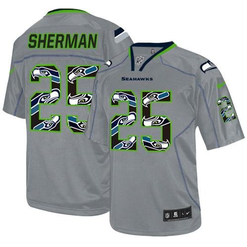 Nike Seahawks #25 Richard Sherman New Lights Out Grey Stitched NFL Elite Jersey