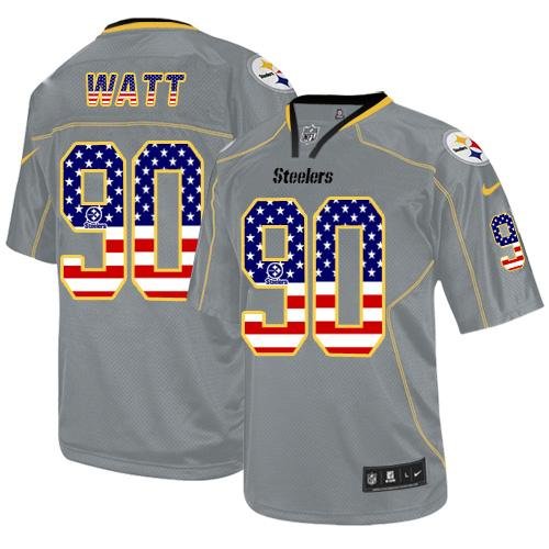 Nike Steelers #90 T. J. Watt Grey Stitched NFL Elite USA Flag Fashion Jersey - PSJ200