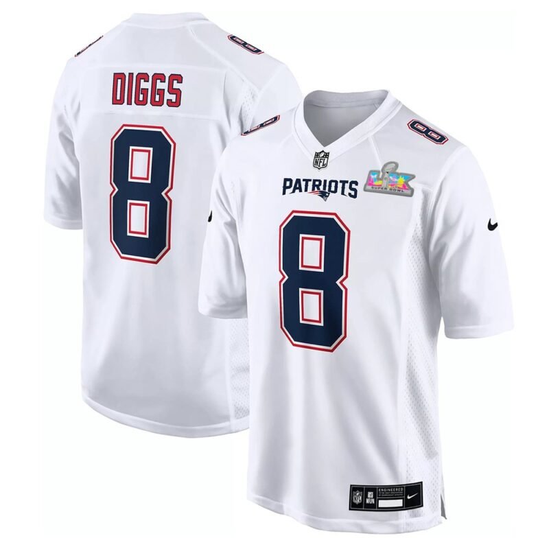 New England Patriots #8 Stefon Diggs White Super Bowl LX Patch Tundra Fashion Game Jersey - NEP115