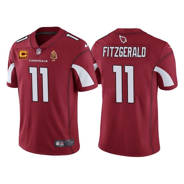 Red Arizona Cardinals #11 Larry Fitzgerald With C Patch & Walter Payton Patch Limited Stitched Jersey - ACJ140
