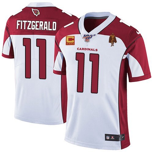 Arizona Cardinals #11 Larry Fitzgerald White With C Patch & Walter Payton Patch Limited Stitched Jersey - ACJ300