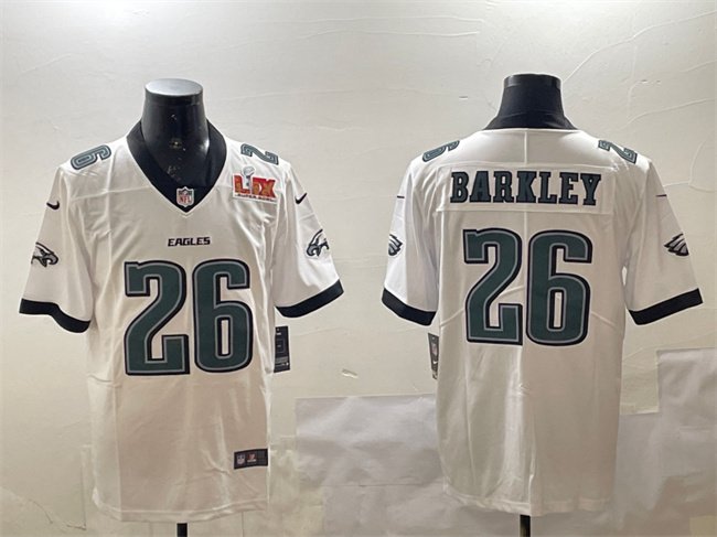 White Philadelphia Eagles #26 Saquon Barkley 2025 Super Bowl LIX Patch New Vapor Untouchable Limited Stitched Football Jersey - PEL78