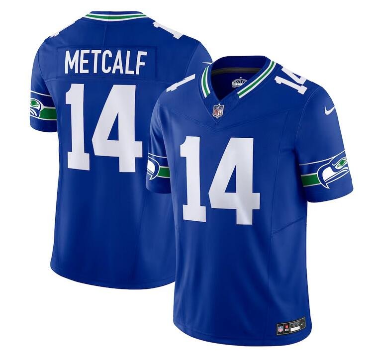 Royal Seattle Seahawks #14 DK Metcalf Throwback Vapor F.U.S.E. Limited Stitched Football Jersey