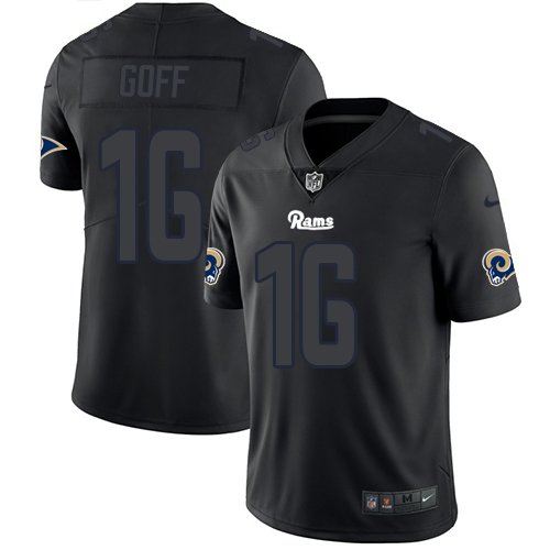 Nike Rams #16 Jared Goff Black Stitched NFL Limited Rush Impact Jersey - LAR325