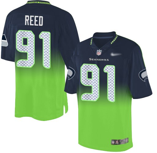 Nike Seahawks #91 Jarran Reed Steel Blue/Green Stitched NFL Elite Fadeaway Fashion Jersey