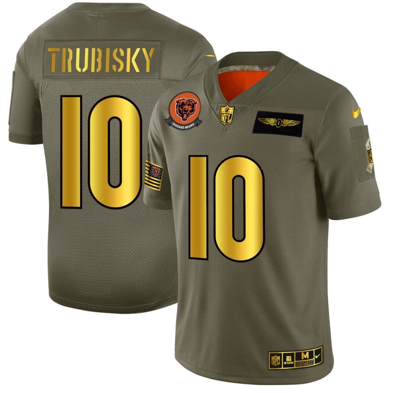 Chicago Bears #10 Mitchell Trubisky NFL Nike Olive Gold 2019 Salute to Service Limited Jersey - CBJ454