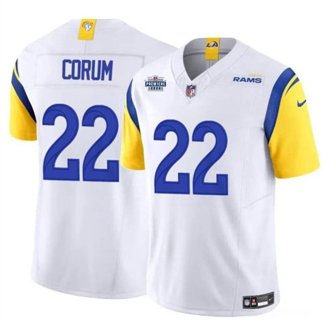 White Los Angeles Rams #22 Blake Corum 2024 With Dradt Patch F.U.S.E Vapor Untouchable Stitched Football Jersey - LAR481