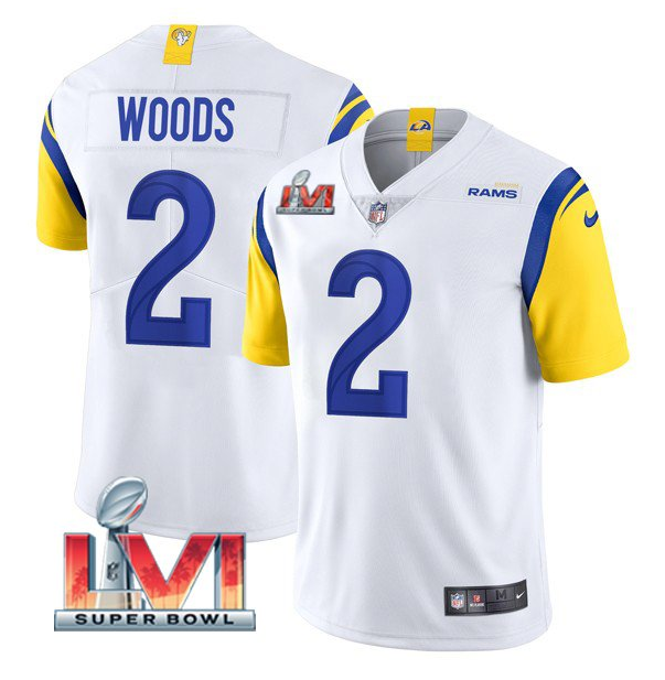 White Los Angeles Rams #2 Robert Woods 2022 Super Bowl LVI Vapor Limited Stitched Jersey - LAR445
