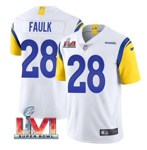 White Los Angeles Rams #28 Marshall Faulk 2022 Super Bowl LVI Vapor Limited Stitched Jersey - LAR450
