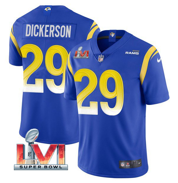 Royal Los Angeles Rams #29 Eric Dickerson 2022 Super Bowl LVI Vapor Limited Stitched Jersey - LAR281