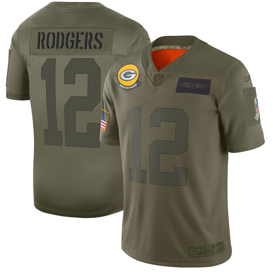 Nike Packers #12 Aaron Rodgers Camo Stitched NFL Limited 2019 Salute To Service Jersey - GBJ309