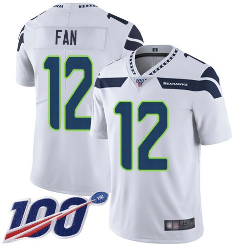 Nike Seahawks #12 Fan White Stitched NFL 100th Season Vapor Limited Jersey