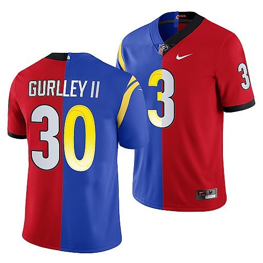 Red/Royal Los Angeles Rams X Georgia Bulldogs #30 Todd Gurley II Split Stitched Jersey - LAR144