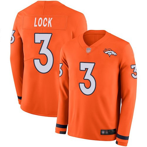 Nike Broncos #3 Drew Lock Orange Team Color Stitched NFL Limited Therma Long Sleeve Jersey