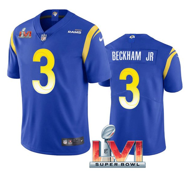 Royal Los Angeles Rams #3 Odell Beckham Jr. 2022 Super Bowl LVI Vapor Limited Stitched Jersey - LAR466