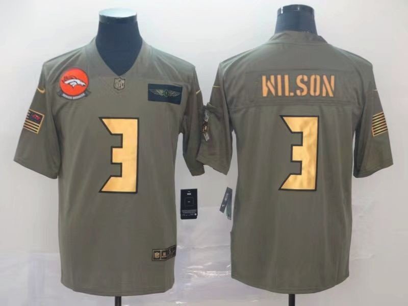 Olive/Gold Denver Broncos #3 Russell Wilson Salute To Service Limited Stitched Jersey