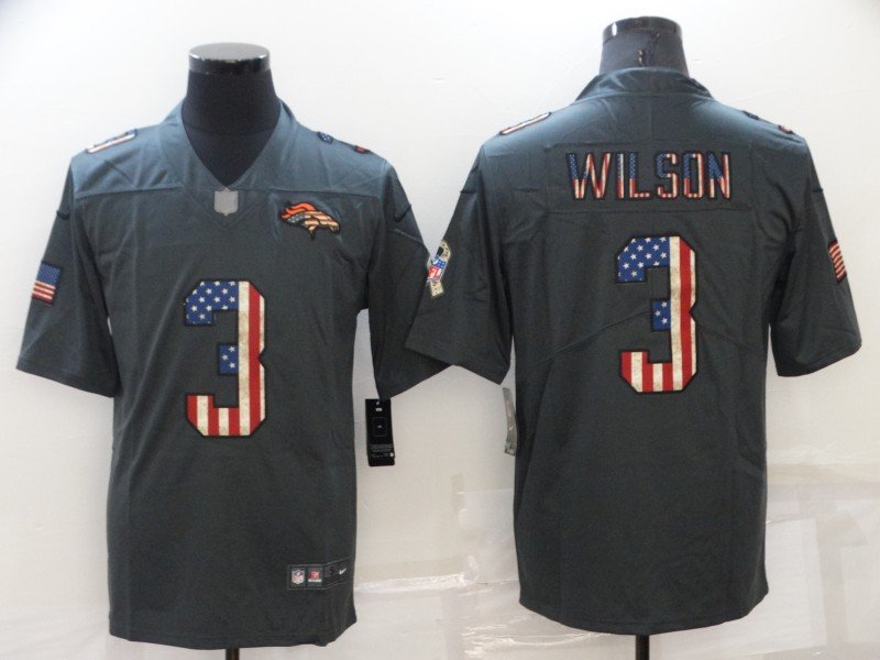 Grey Denver Broncos #3 Russell Wilson Salute To Service USA Flag Fashion Limited Stitched Jersey