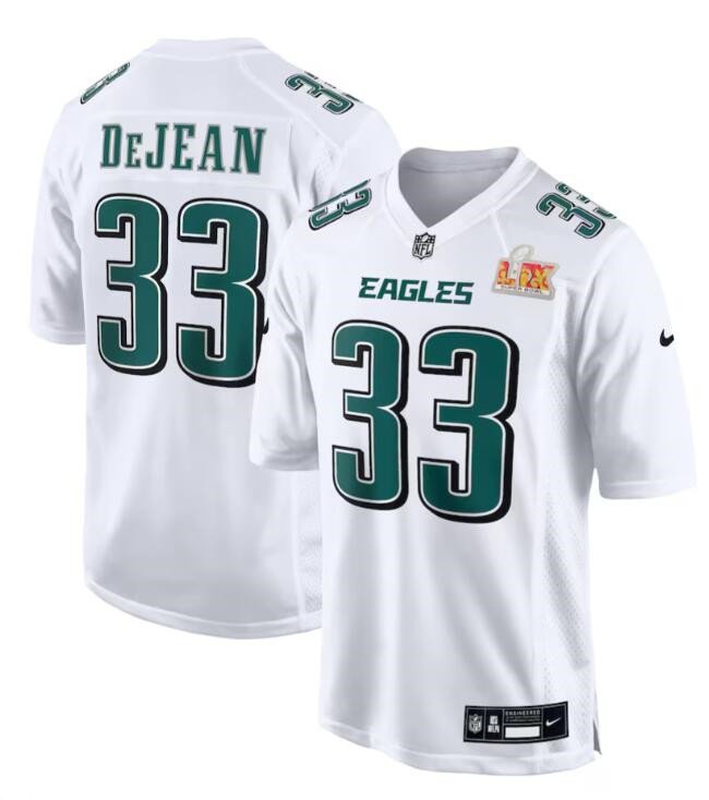 White Philadelphia Eagles #33 Cooper DeJean 2025 Super Bowl LIX Patch Fashion Football Stitched Game Jersey - PEL05