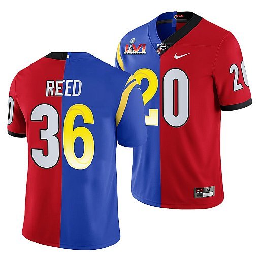 Red/Royal Los Angeles Rams X Georgia Bulldogs #36 J.R. Reed Split Super Bowl LVI Stitched Jersey - LAR554
