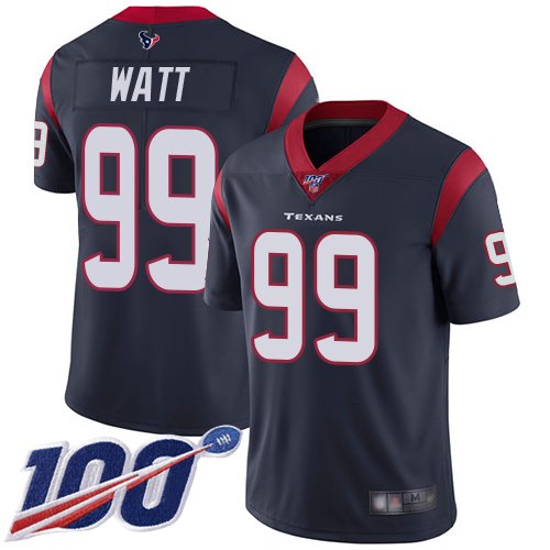 Nike Texans #99 J.J. Watt Navy Blue Team Color Stitched NFL 100th Season Vapor Limited Jersey - HTJ130