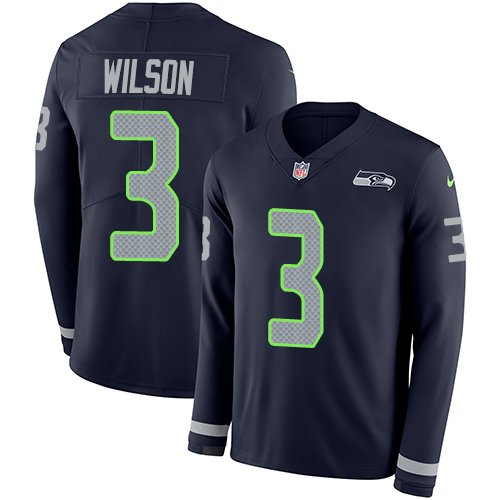 Nike Seahawks #3 Russell Wilson Steel Blue Team Color Stitched NFL Limited Therma Long Sleeve Jersey