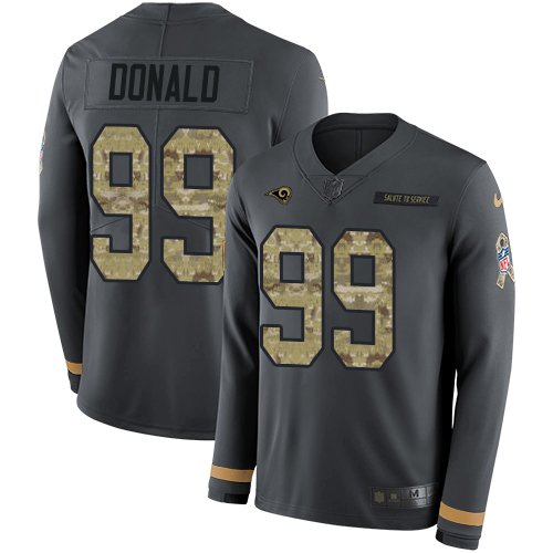 Nike Rams #99 Aaron Donald Anthracite Salute to Service Stitched NFL Limited Therma Long Sleeve Jersey - LAR308