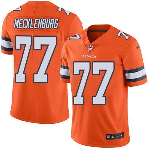 Nike Broncos #77 Karl Mecklenburg Orange Stitched NFL Limited Rush Jersey