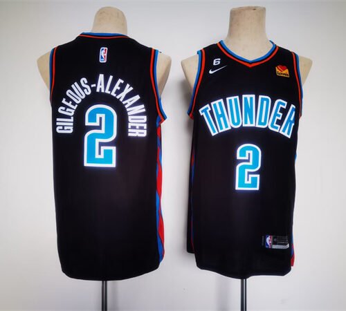 Black Oklahoma City Thunder #2 Shai Gilgeous-Alexander With NO.6 Patch Stitched Basketball Jersey - OKC57