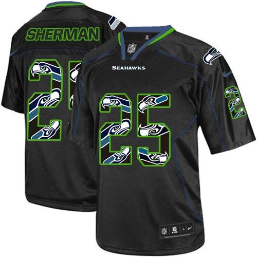 Nike Seahawks #25 Richard Sherman New Lights Out Black Stitched NFL Elite Jersey