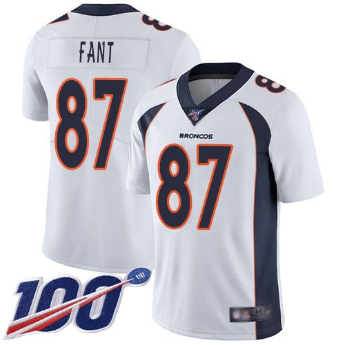 Nike Broncos #87 Noah Fant White Stitched NFL 100th Season Vapor Limited Jersey