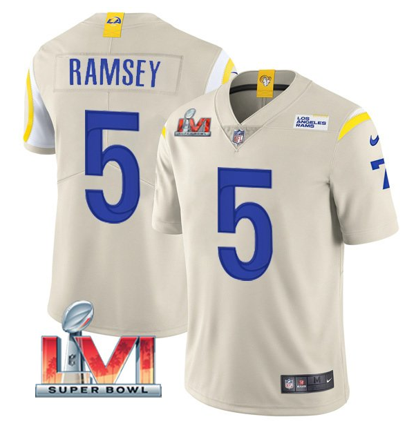 Bone Los Angeles Rams #5 Jalen Ramsey 2022 Super Bowl LVI Vapor Limited Stitched Jersey - LAR484