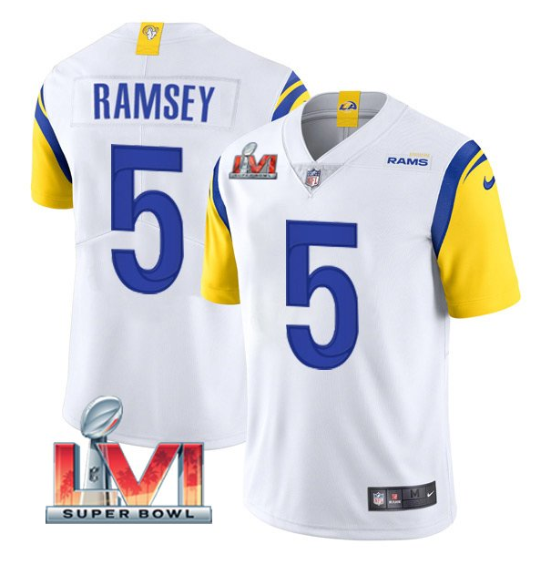 White Los Angeles Rams #5 Jalen Ramsey 2022 Super Bowl LVI Vapor Limited Stitched Jersey - LAR525