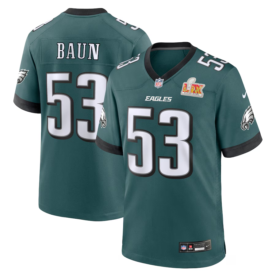 Green Philadelphia Eagles #53 Zack Baun 2025 Super Bowl LIX Game Player Jersey - PEL130