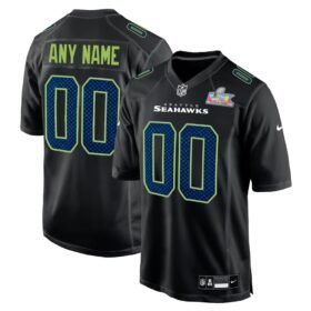 Seattle Seahawks Custom Black Super Bowl LX Patch Carbon Fashion Game Jersey - SSR663