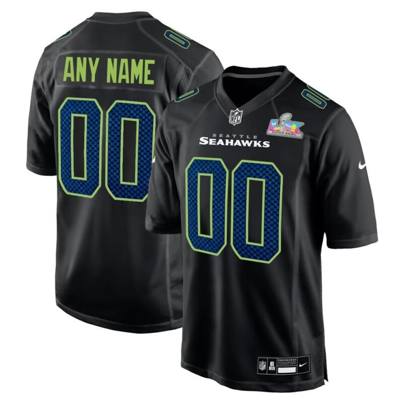 Seattle Seahawks Custom Black Super Bowl LX Patch Carbon Fashion Game Jersey - SSR663