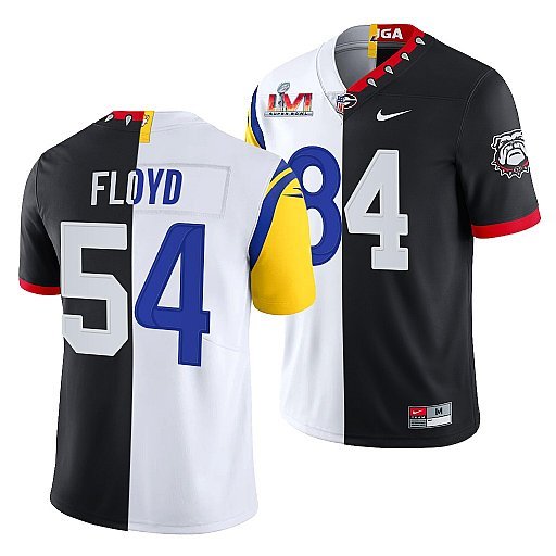 Black/White Los Angeles Rams X Georgia Bulldogs #54 Leonard Floyd Split Super Bowl LVI Stitched Jersey - LAR109