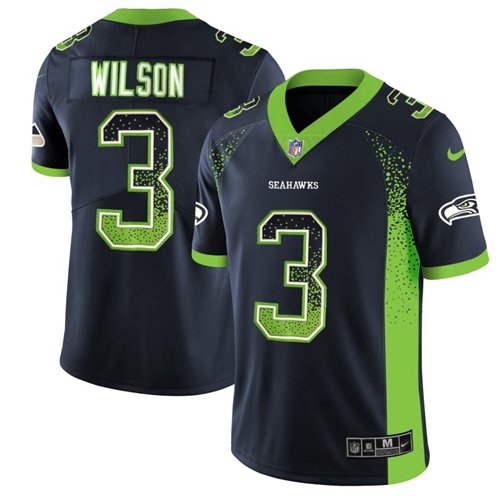 Nike Seahawks #3 Russell Wilson Steel Blue Team Color Stitched NFL Limited Rush Drift Fashion Jersey
