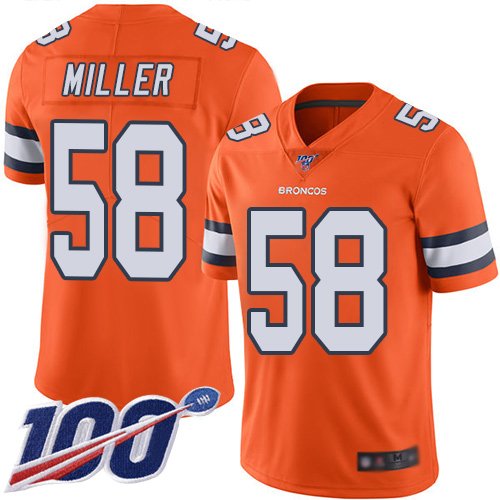 Nike Broncos #58 Von Miller Orange Stitched NFL Limited Rush 100th Season Jersey