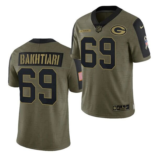 Olive Green Bay Packers #69 David Bakhtiari 2021 Salute To Service Limited Stitched Jersey - GBJ472